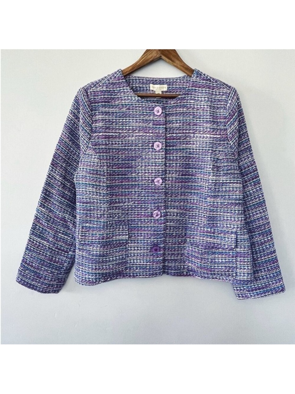 Appleseeds Purple Tweed Jacket Blazer Size 18 Petite Like New